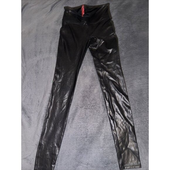 SPANX Faux Leather Moto Leggings Curve Fit Stretch Shape wear Pants Black Sz S/P - Picture 1 of 5